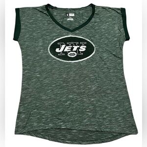 NFL team apparel women’s New York Jets green striped Logo T-Shirt tee size large